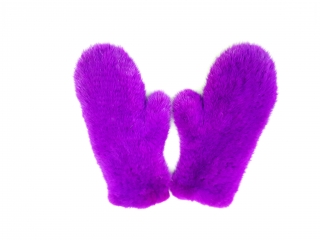 варежки из вязаной норки яркий фиолет